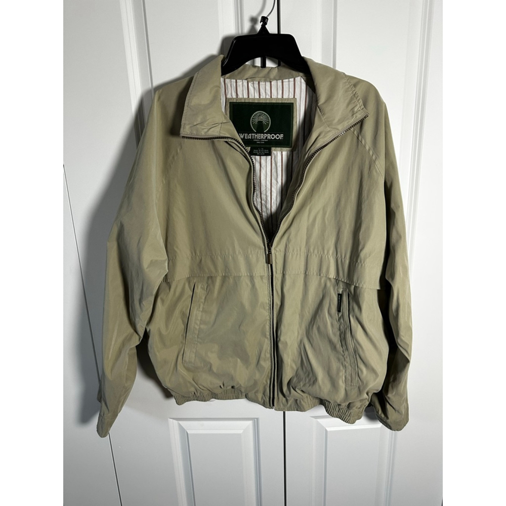 Men's Weatherproof Lightweight Jacket L Beige with Brown Stripes